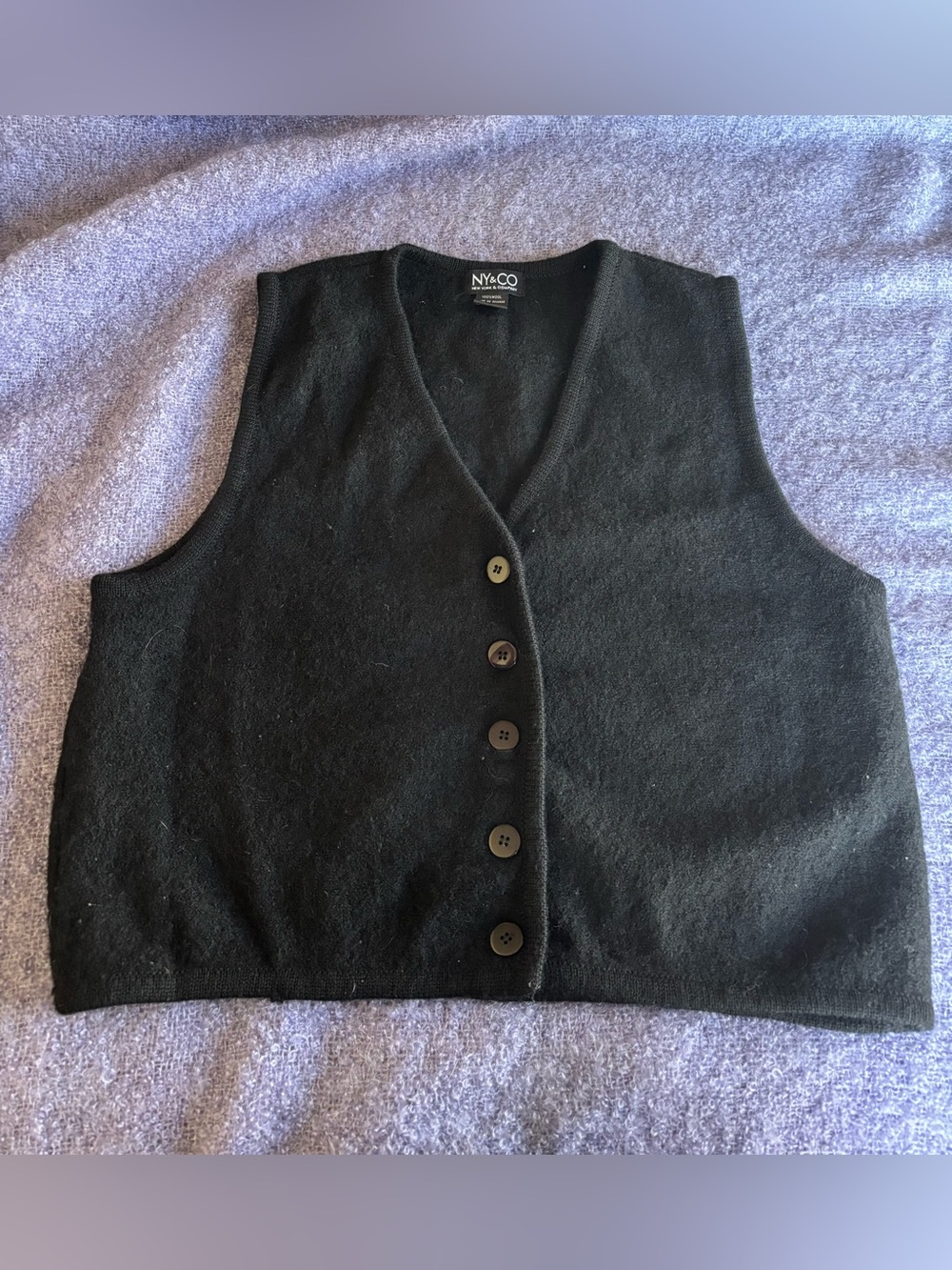 100% Wool New York & Company Black Button-Front Vest